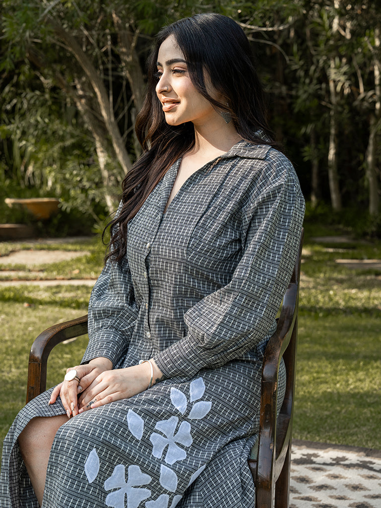 Front Open Shirt Dress - Grey
