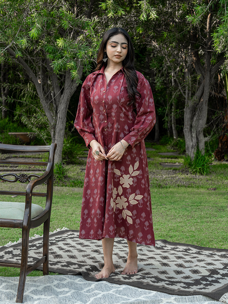 Front Open Shirt Dress - Brown