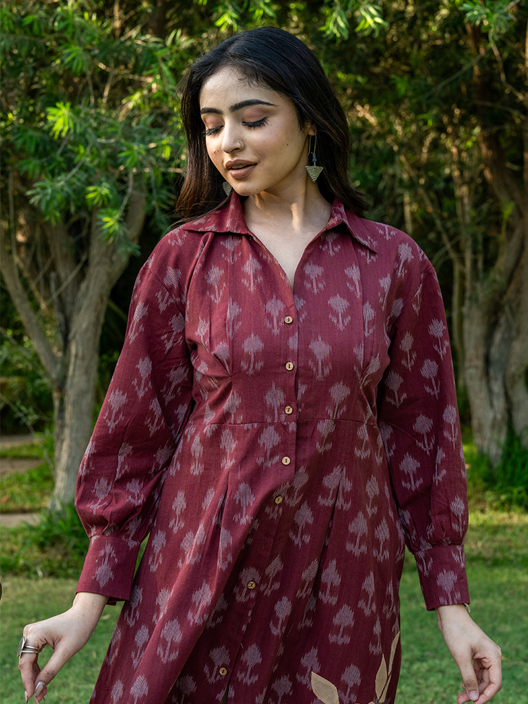 Front Open Shirt Dress - Brown