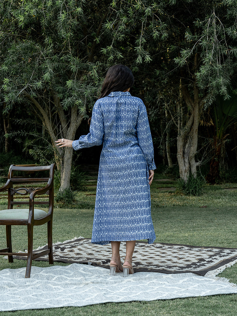 Front Open Shirt Dress - Blue