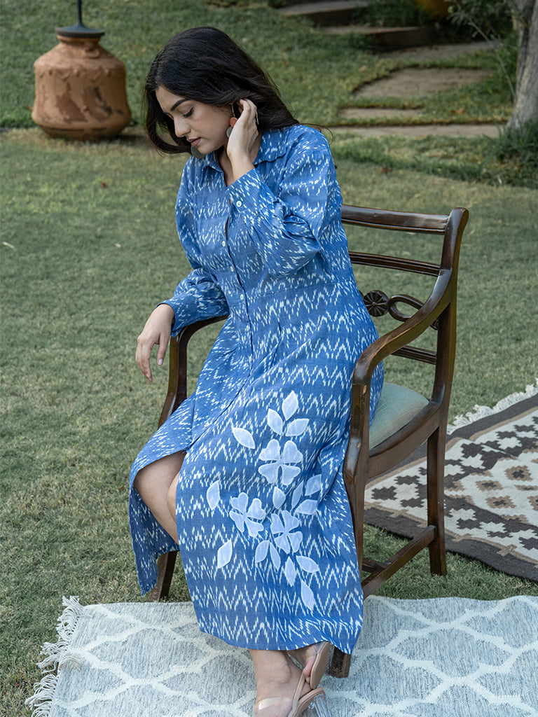 Front Open Shirt Dress - Blue