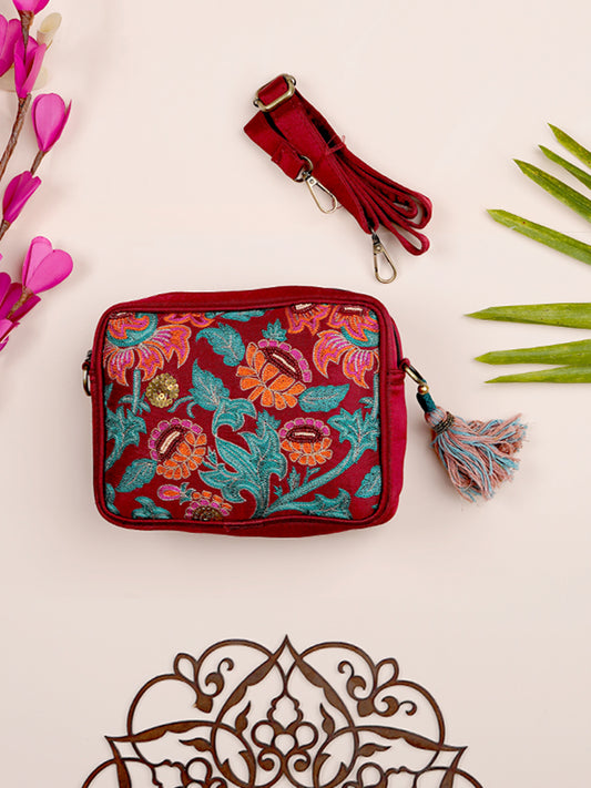 Red Blooming Flower Sling Bag