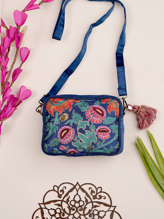 Blue Blooming Flower Sling Bag