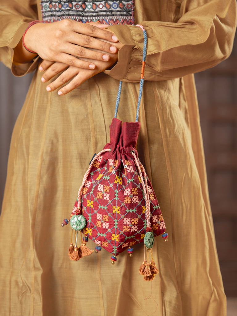 Maroon Triangular Rabari Potli