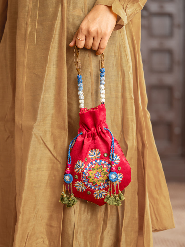 Pink Lotus Mandala Potli Bag