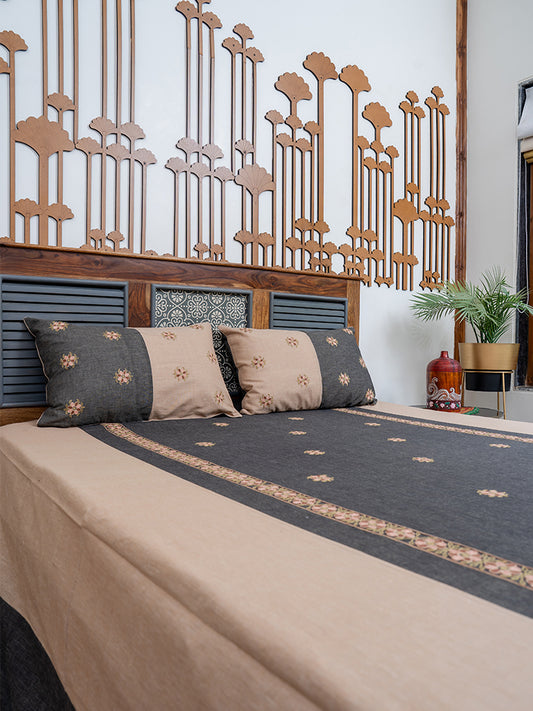 Grey Beige Floral Bedsheet Set