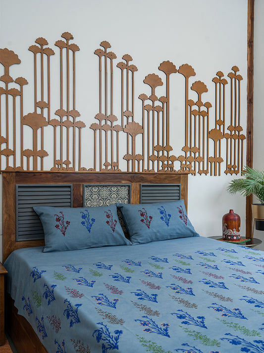 Blue Block Print Cotton Bedsheet Set