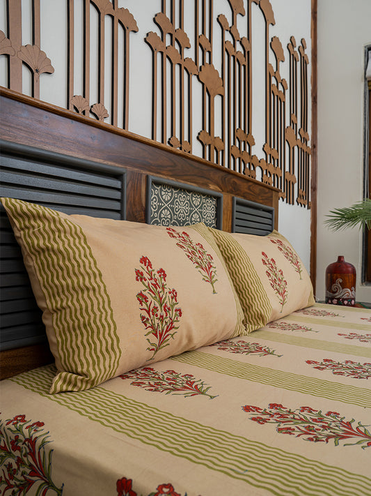 Yellow Block Print Cotton Bedsheet Set