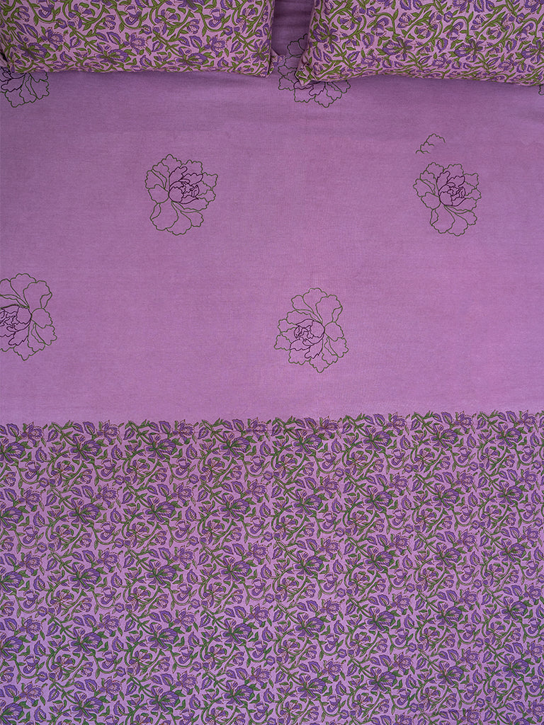 Purple Block Print Cotton Bedsheet Set