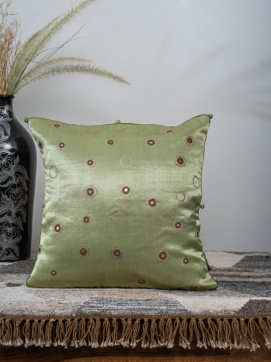 Pista green Gaji silk cushion cover