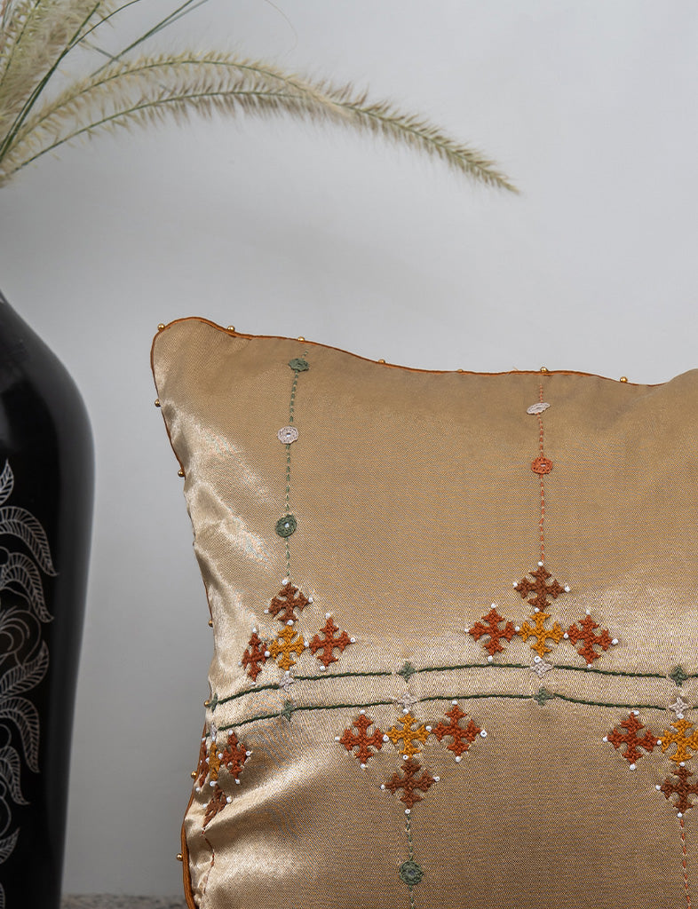 Ivory Rabari Hand-Embroidered Cushion Cover