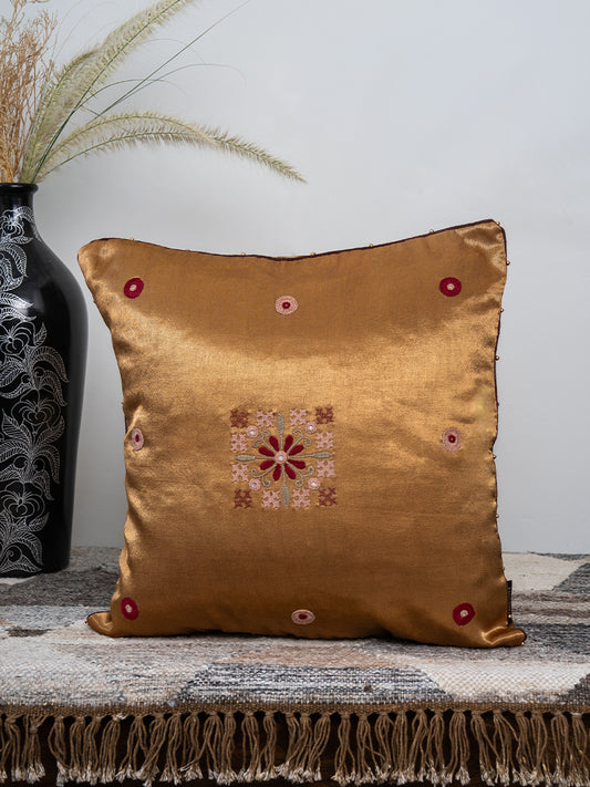 Gaji Silk Rabari Hand-Embroidered Cushion Cover