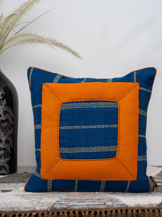 Blue-Rust Bhujodi Tucks Cushion Cover