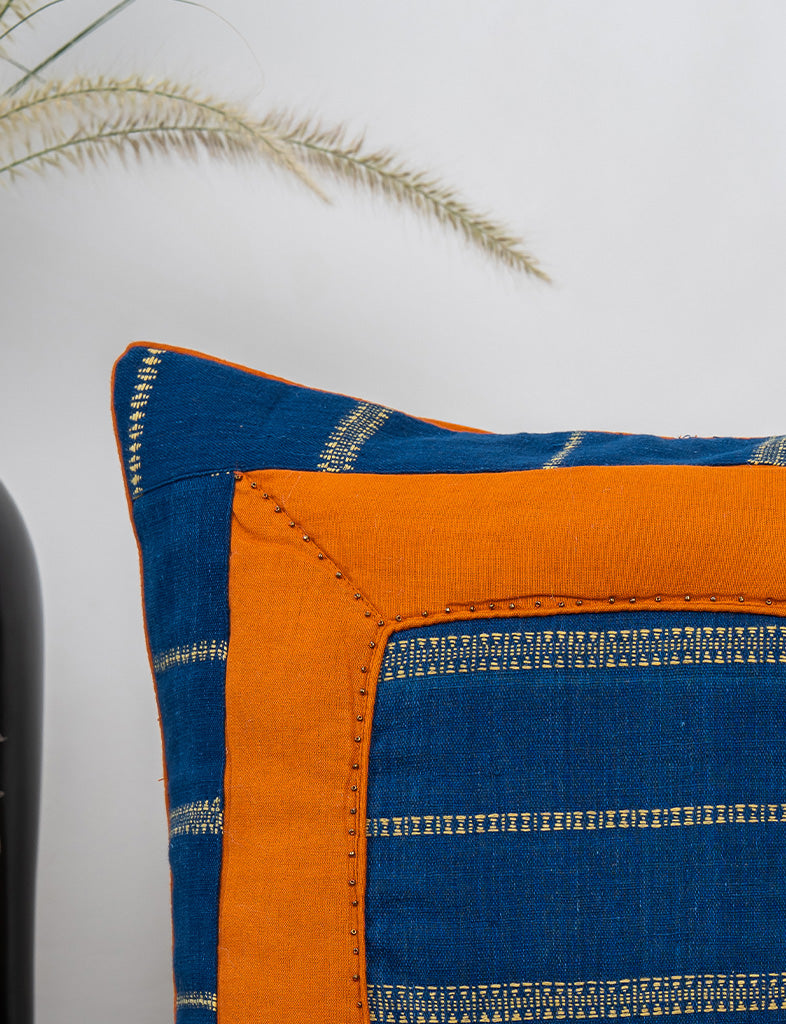 Blue-Rust Bhujodi Tucks Cushion Cover