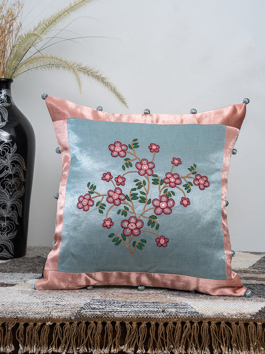 Handcrafted Gaji Silk Floral Cushion Cover