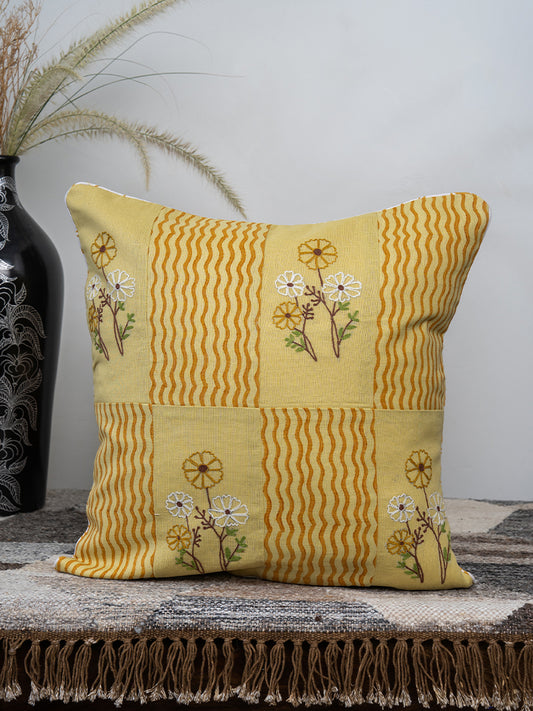 Floral Aari Hand-Embroidered Cushion Cover