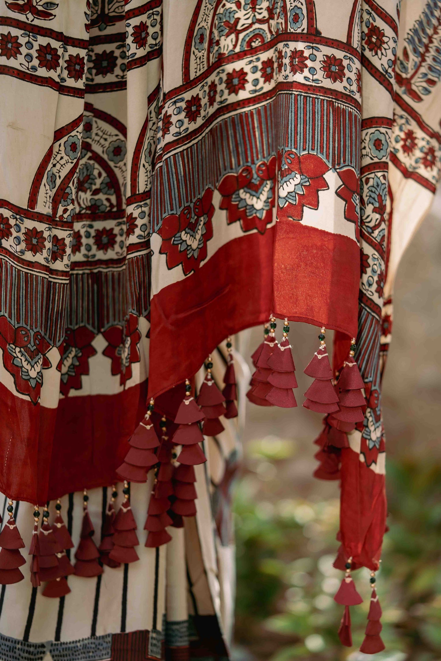 Ajrakh Modal Silk Red and White Saree