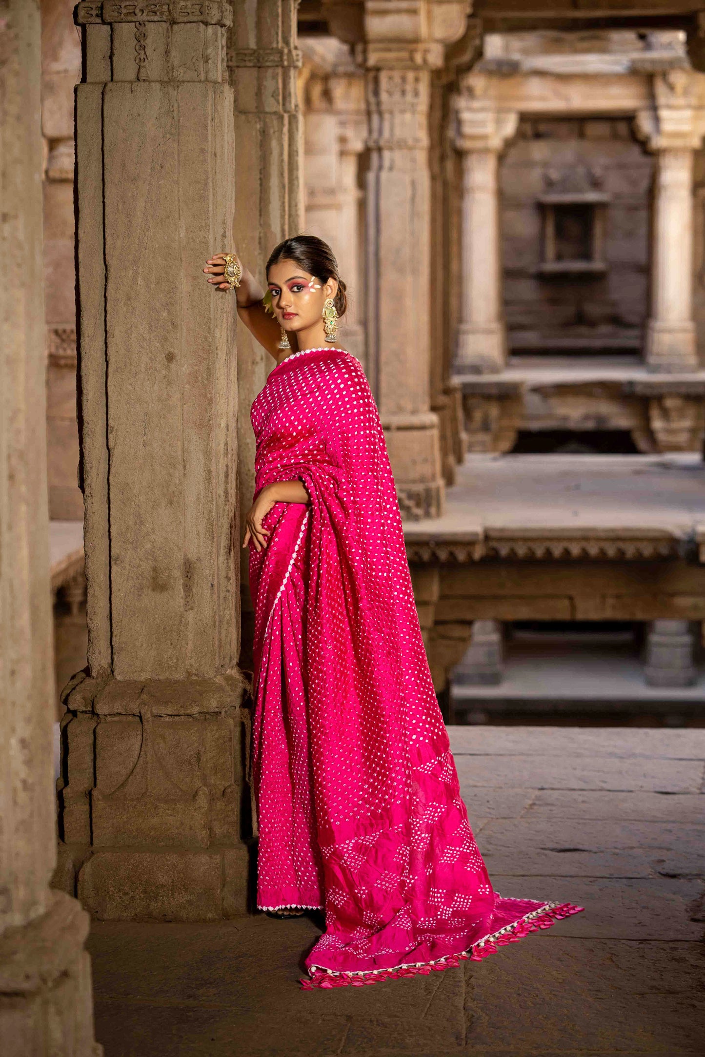 Pink Bandhej Saree Saree With Tassels