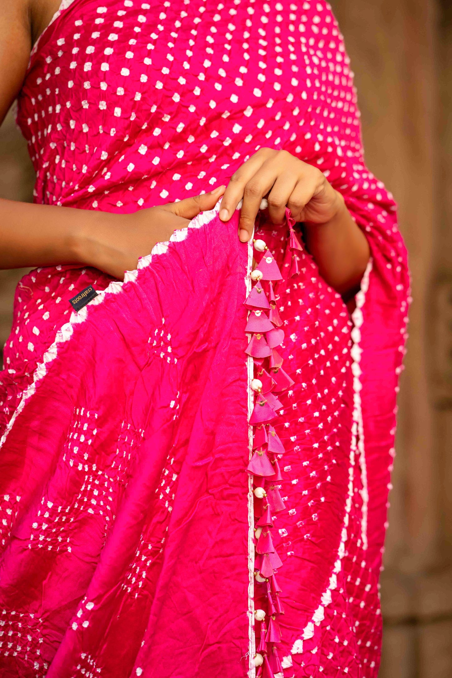 Pink Bandhej Saree Saree With Tassels