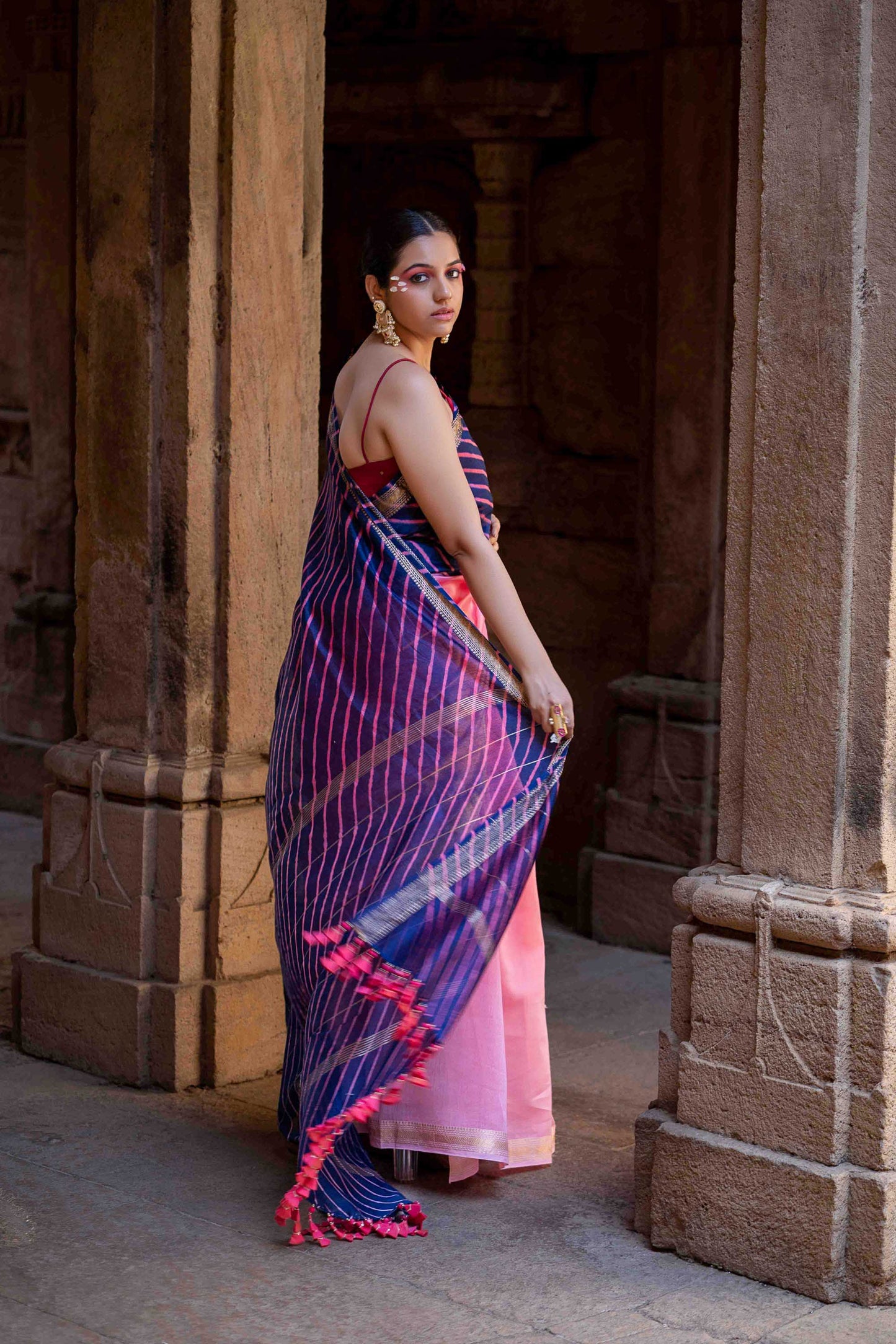 Laheriya Chanderi Purple Saree With Tassels