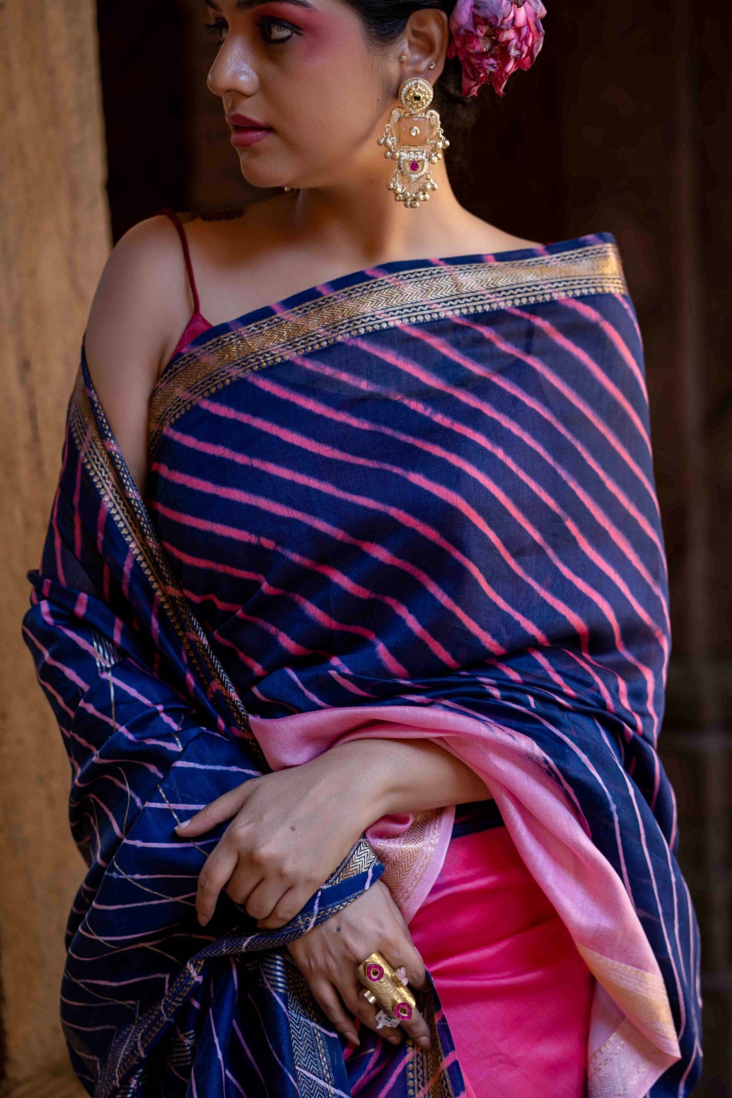 Laheriya Chanderi Purple Saree With Tassels