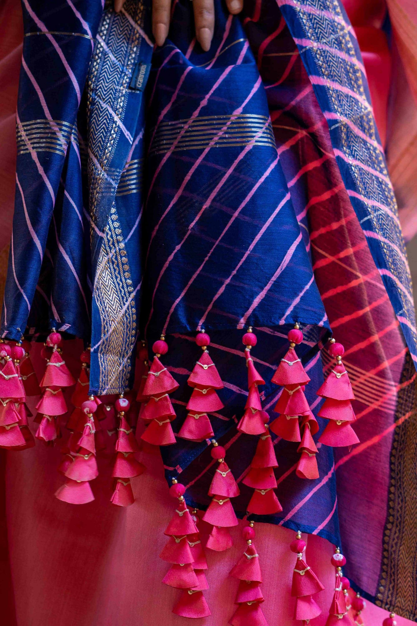 Laheriya Chanderi Purple Saree With Tassels