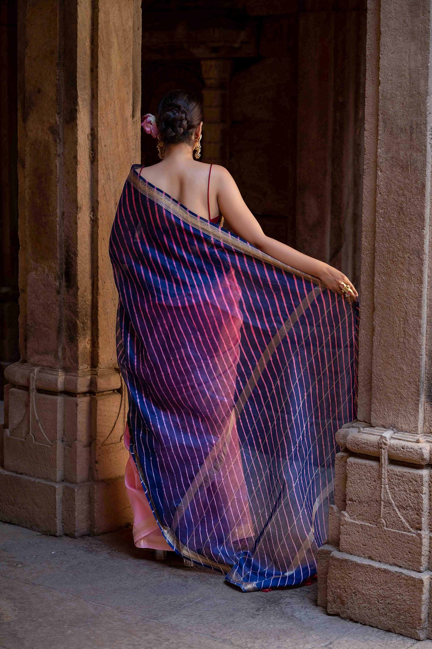 Laheriya Chanderi Purple Saree With Tassels