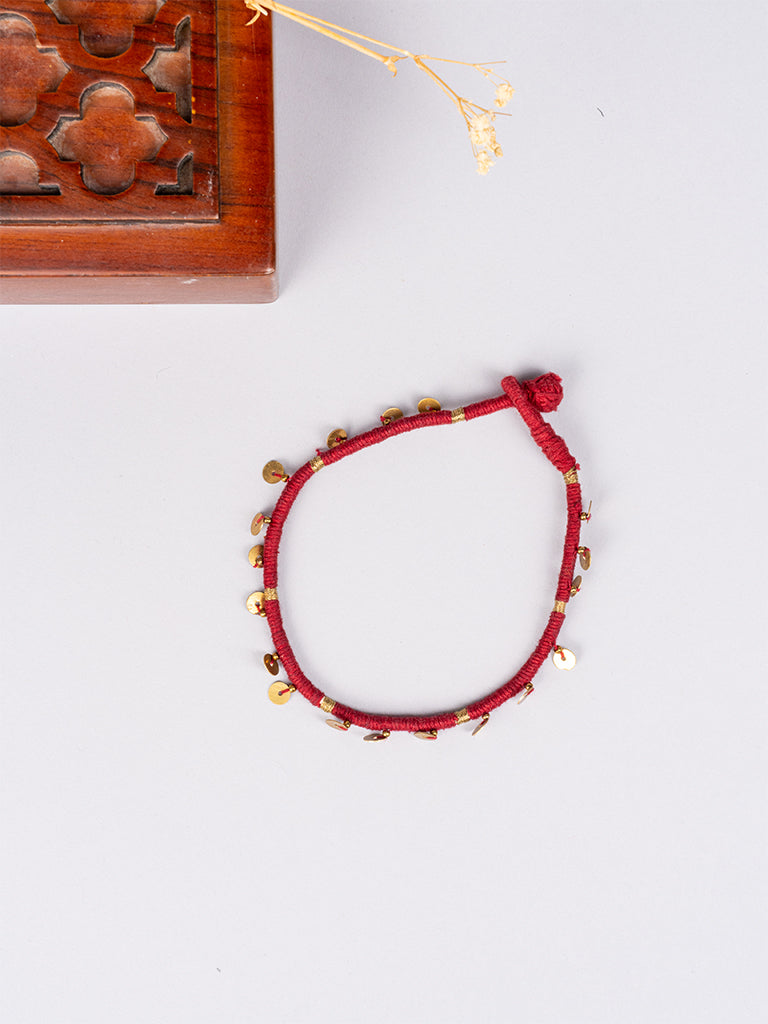 Maroon Brass Tikki Anklet