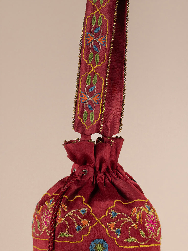 Maroon Floral Round Potli