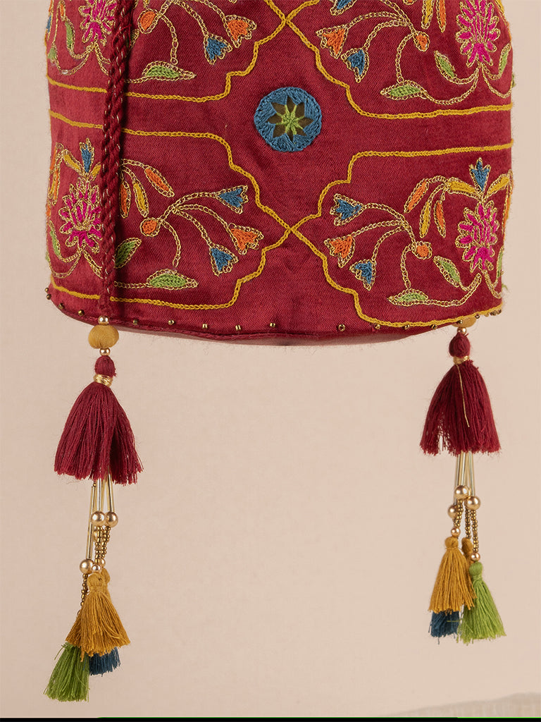 Maroon Floral Round Potli