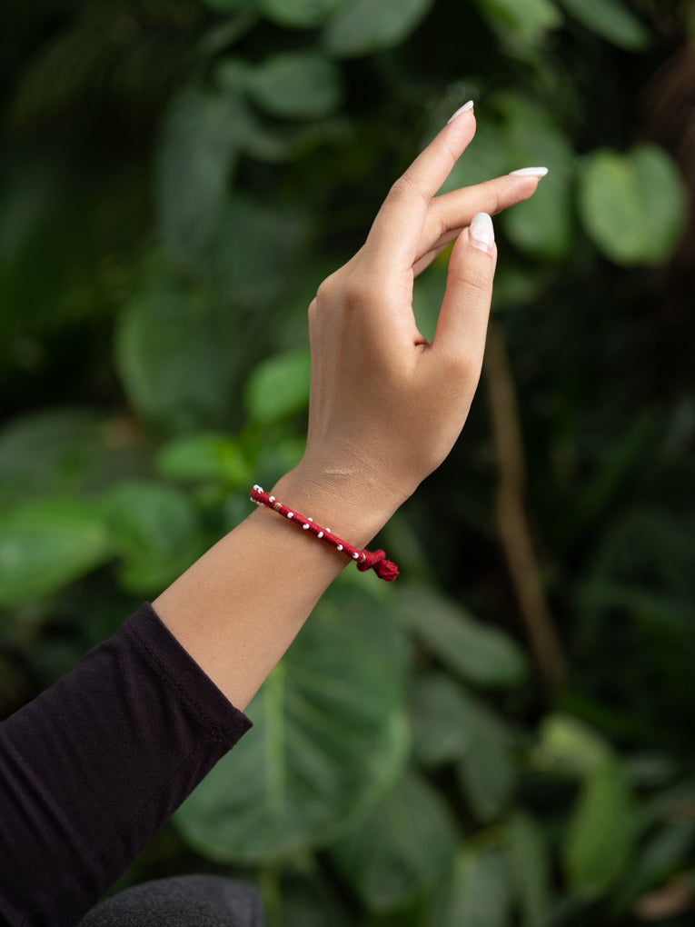 Maroon White Moti Bracelet