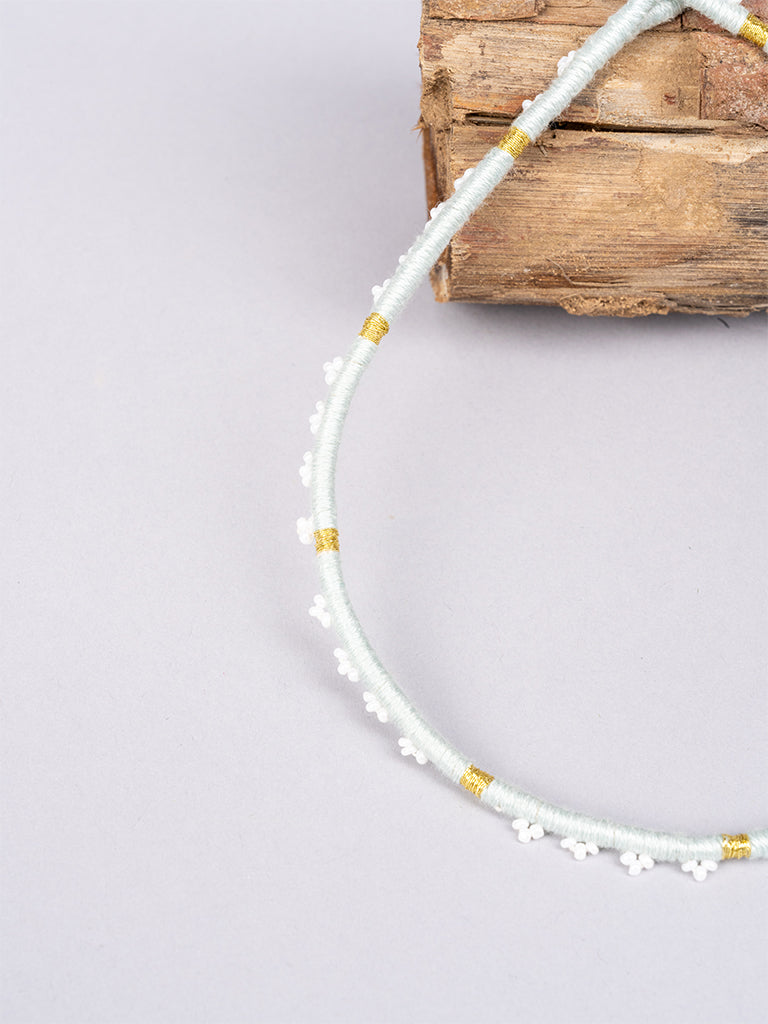 Sky Blue Cord Choker With Beads