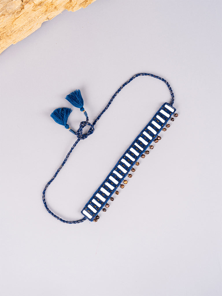 Dark Blue Rectangular Mirror Choker