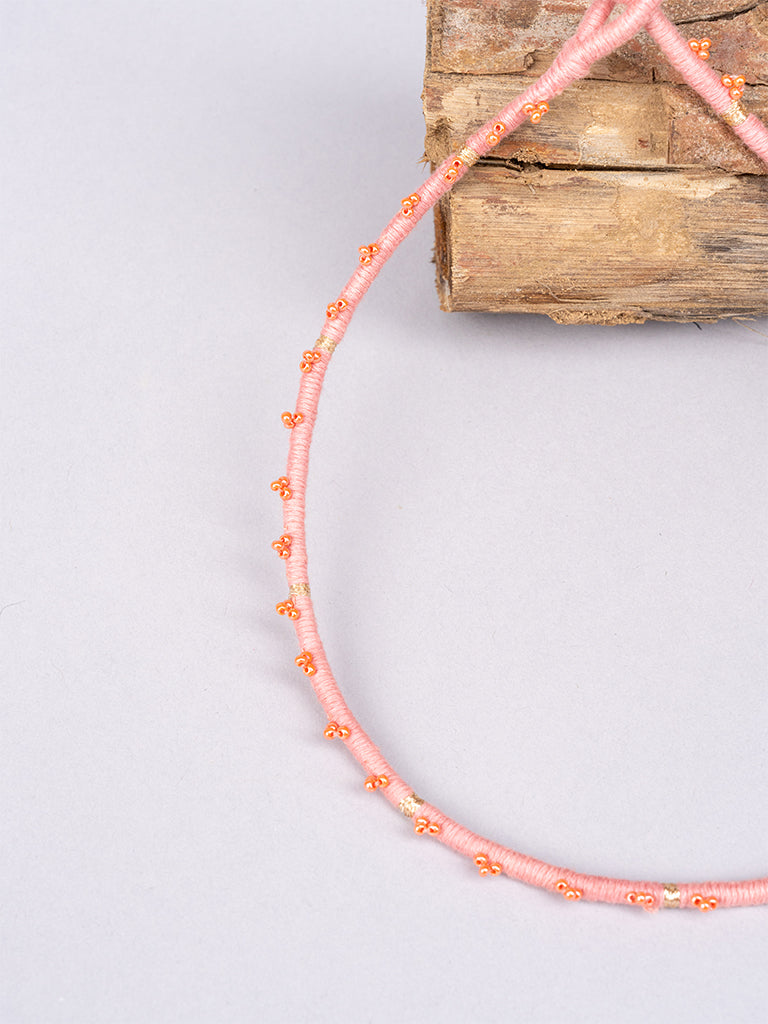 Peach Cord Choker With Beads