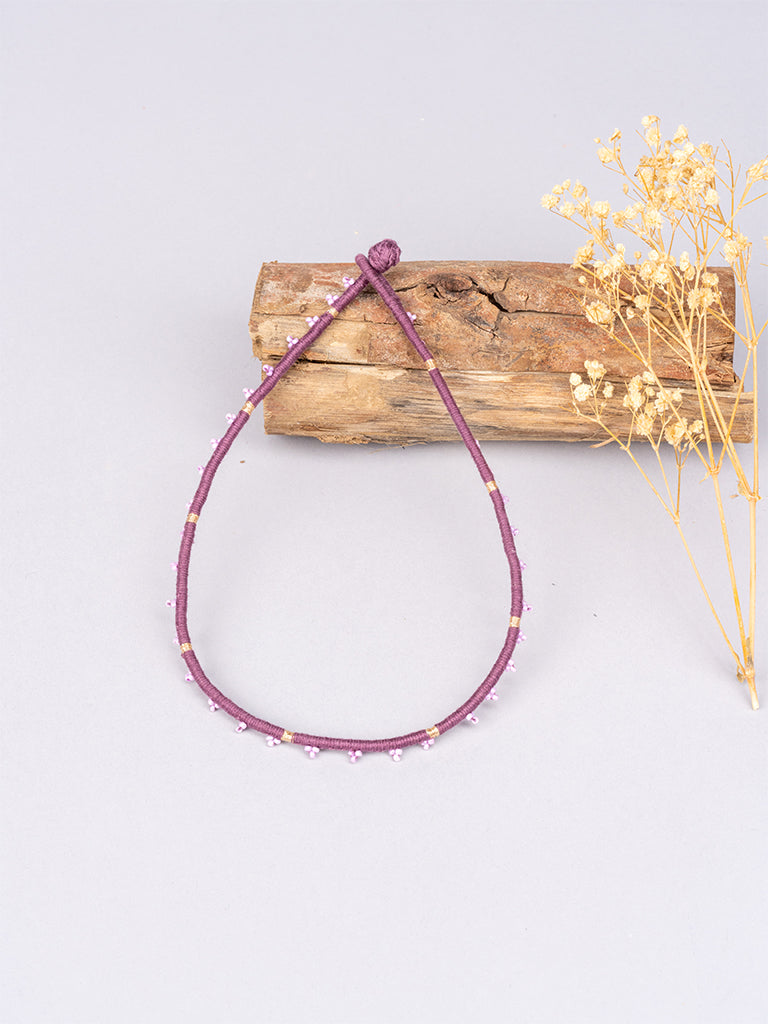 Purple Cord Choker With Beads