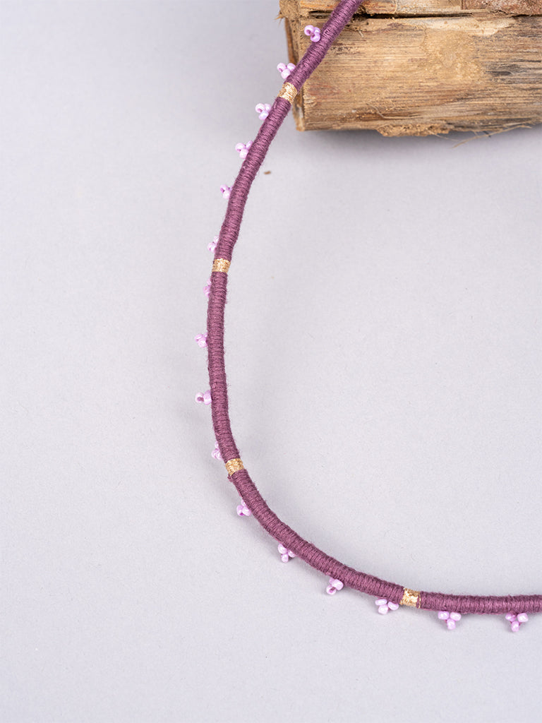 Purple Cord Choker With Beads