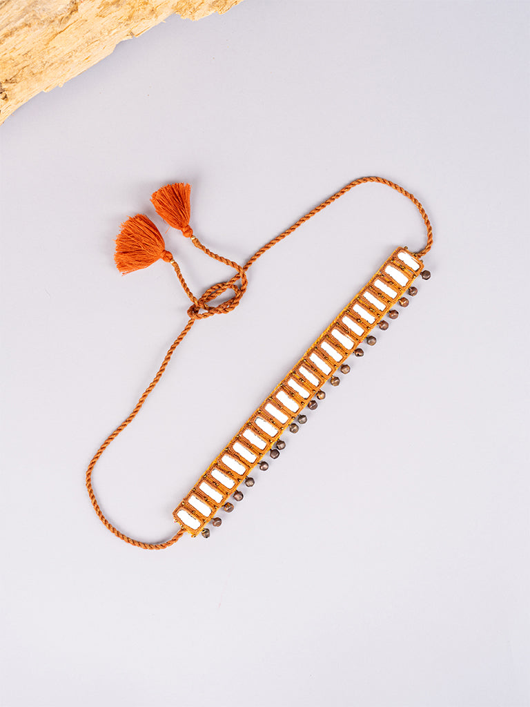 Mustard Shaded Rectangular Mirror Choker
