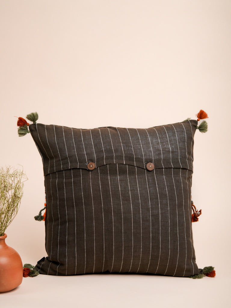 HandWoven Bhujodi Cushion Cover With Miri Tassels
