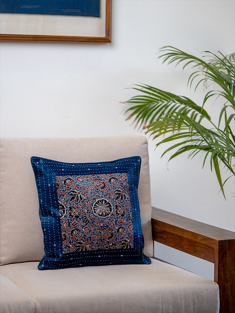Blue Cushion Cover Wtih Running Stich