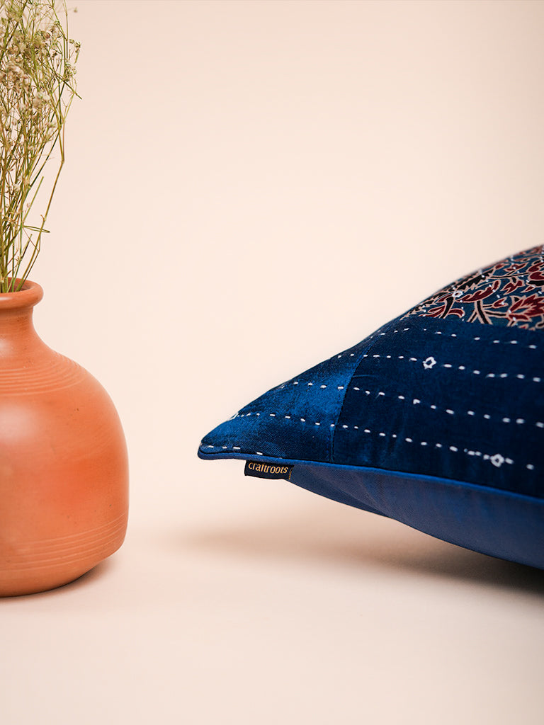 Blue Cushion Cover Wtih Running Stich