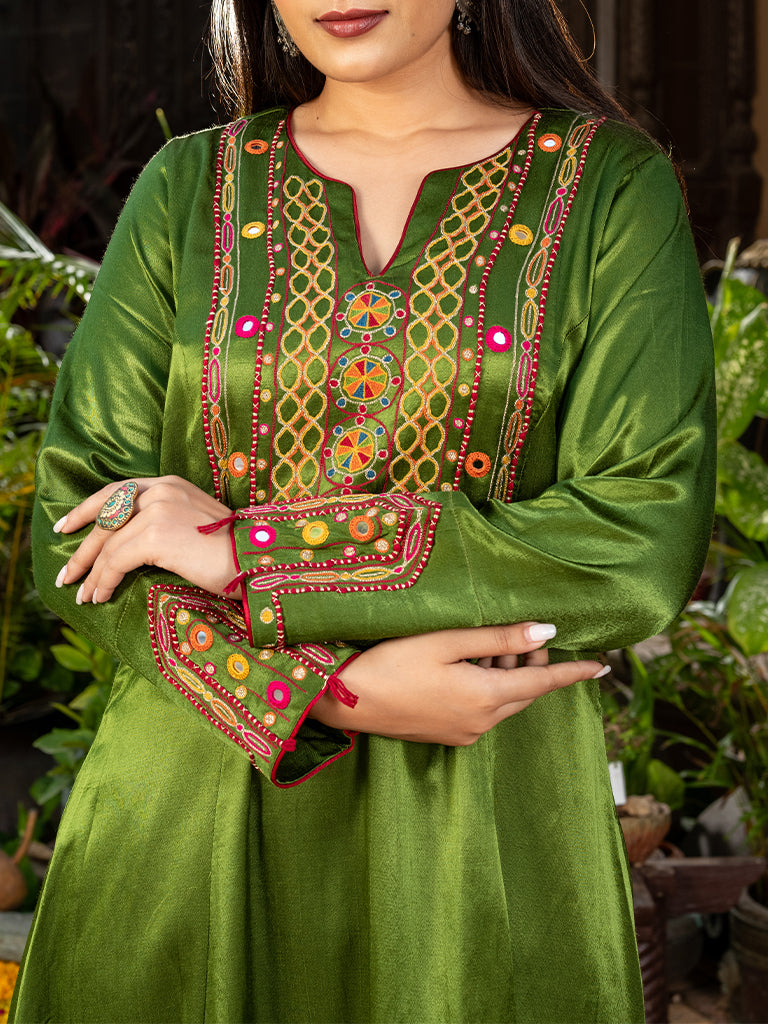 Mashru Kurta Set with Aari and Mirror Work