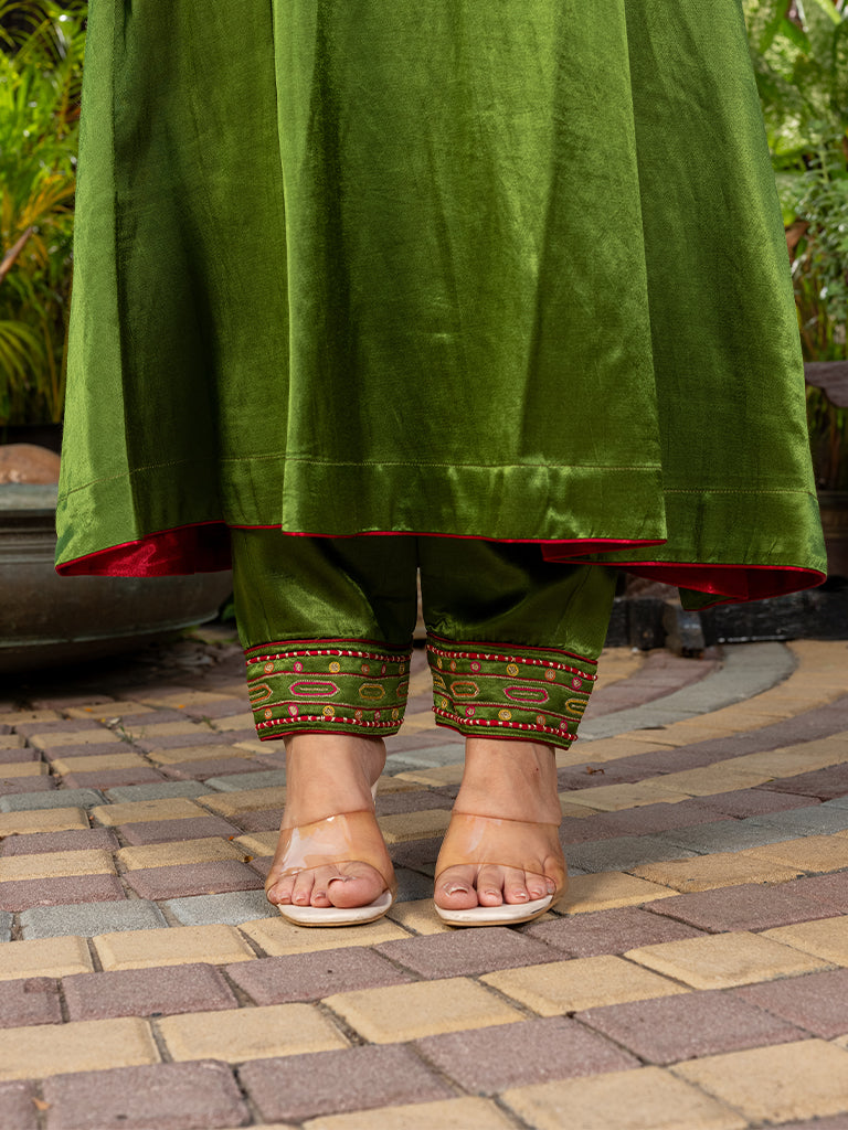 Mashru Kurta Set with Aari and Mirror Work