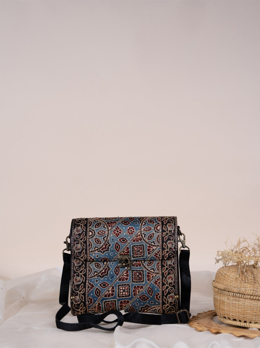 Black  Capsule  Ajrakh  Wooden  Sling Bag