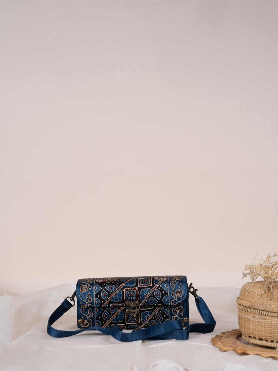 Blue Square Ajrakh Wooden Sling Big