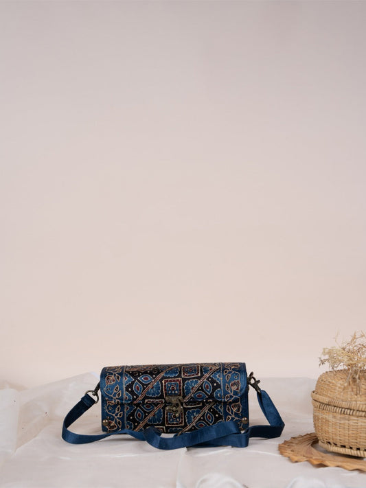 Blue Square Ajrakh Wooden Sling Big