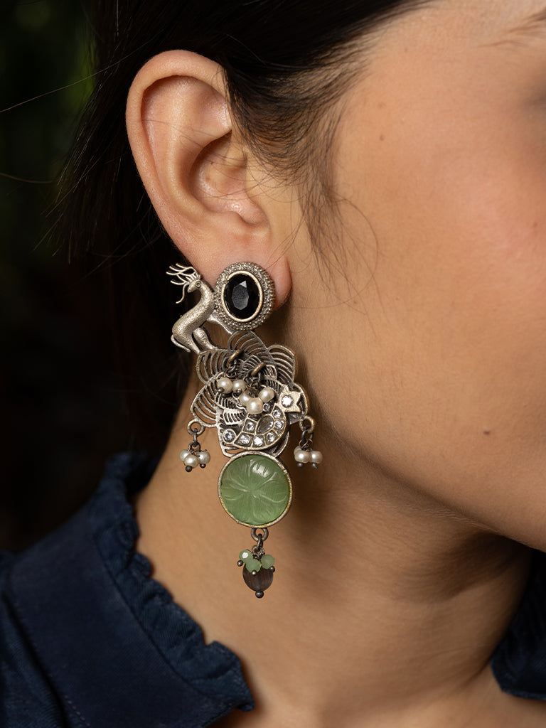 Deer Stone Oxidised Earring