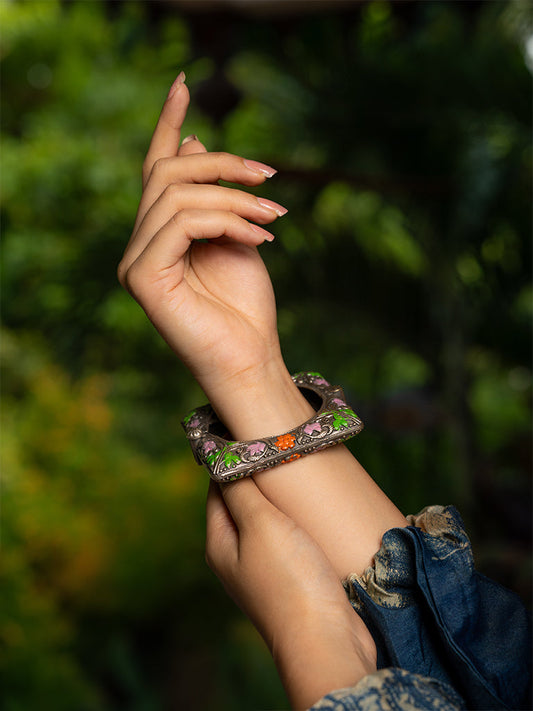 Square Coloured Floral Bangle
