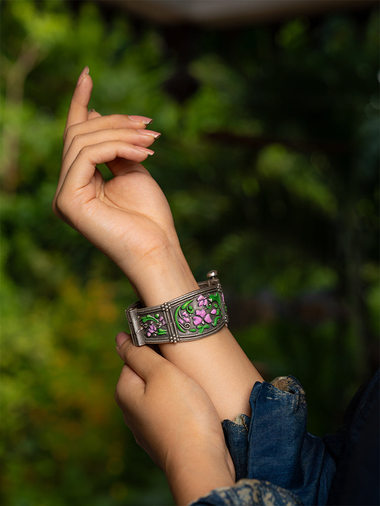 Oxidised Floral German Silver Bangle