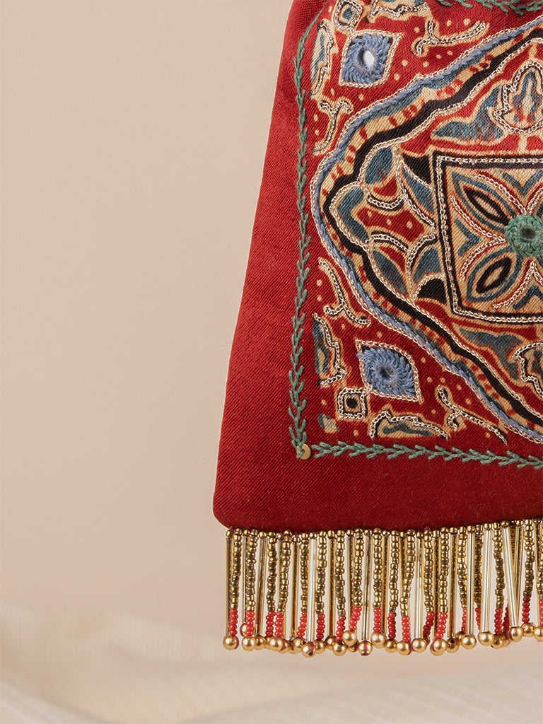 Rectangular Ajrakh & Hand Work Potli