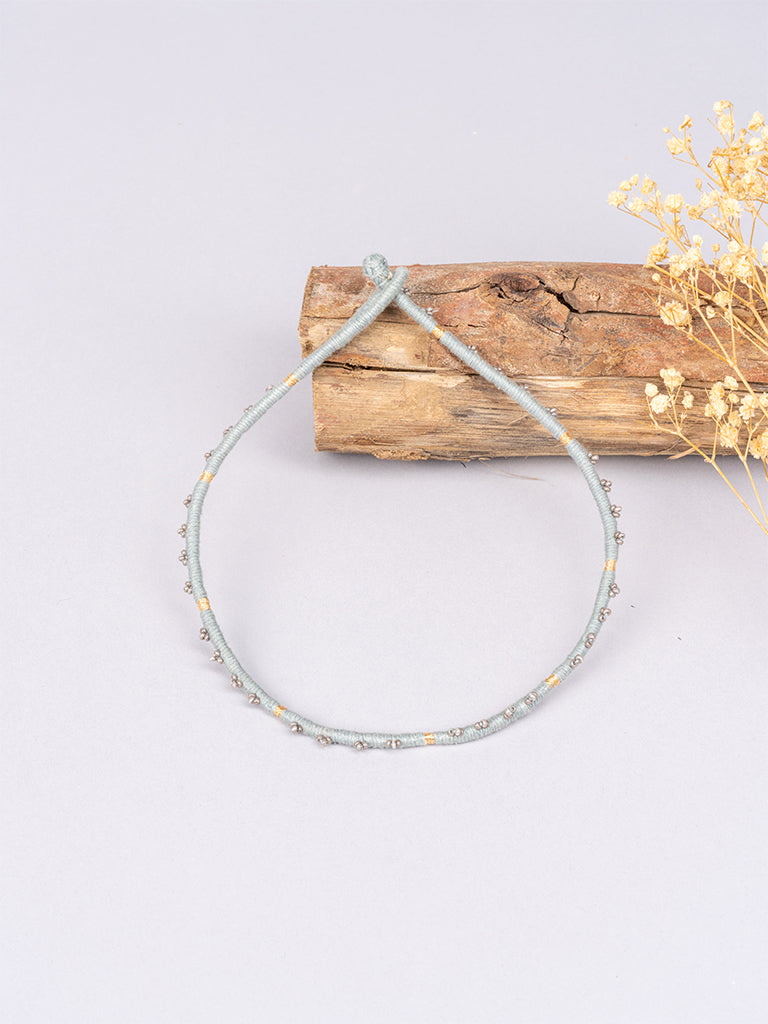 Grey Cord Choker With Beads